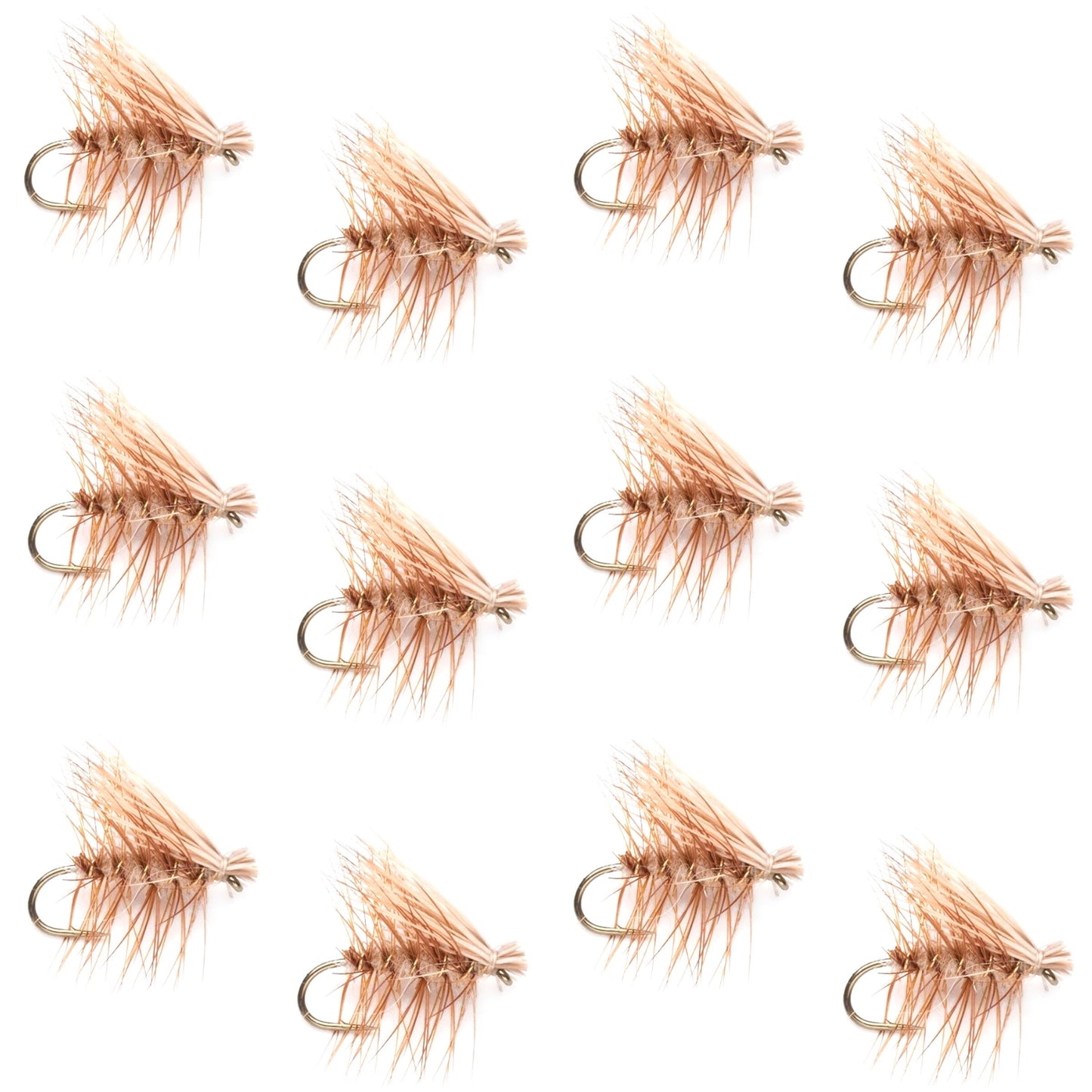 Premium Barbless Tan Elk Hair Caddis Dry Flies - 12 Pack Size 12 for Trout Fishing - Korvel