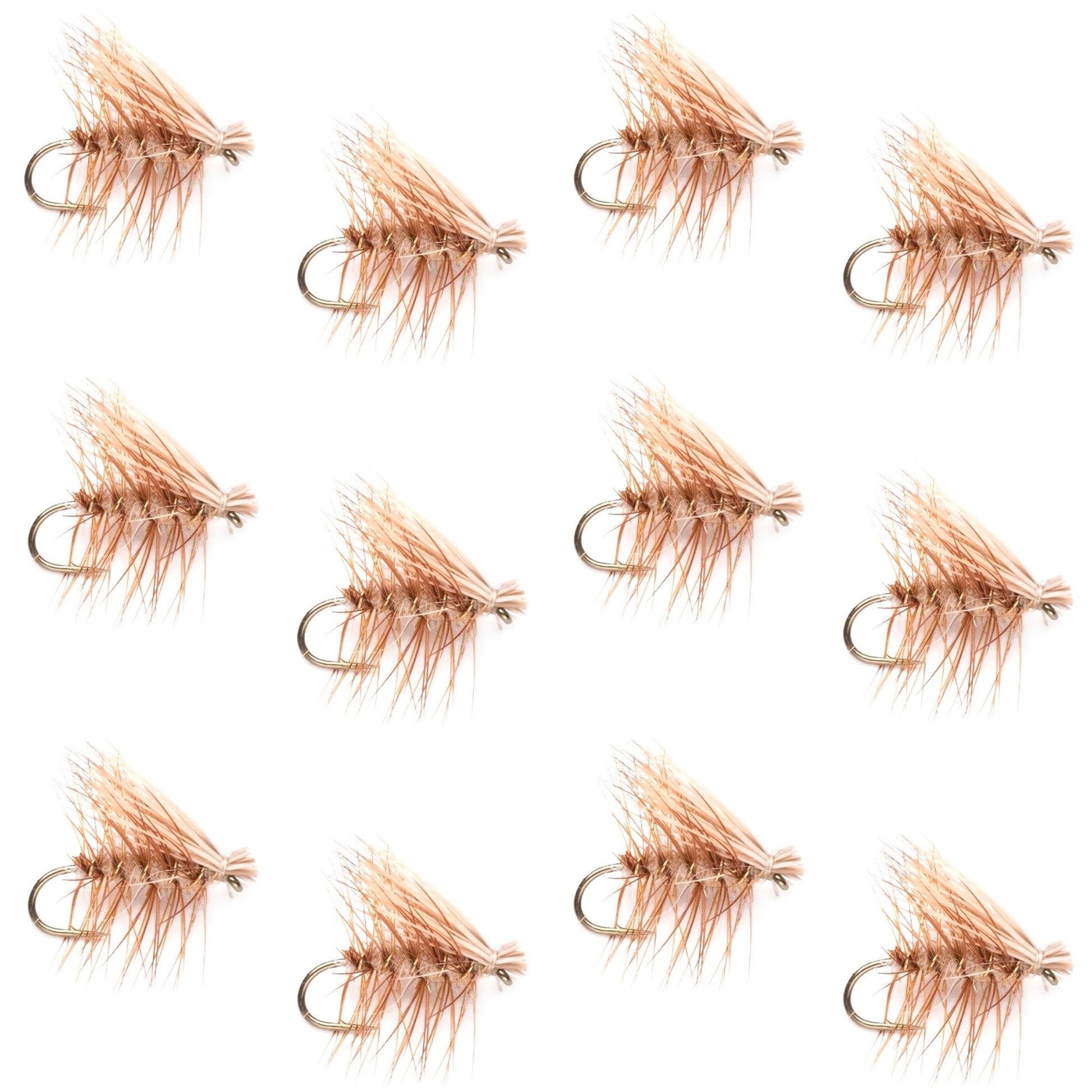 Premium Barbless Tan Elk Hair Caddis Dry Flies - 12 Pack Size 12 for Trout Fishing - Korvel
