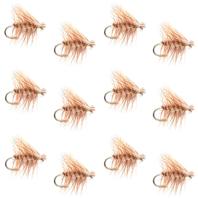 Premium Barbless Tan Elk Hair Caddis Dry Flies - 12 Pack Size 12 for Trout Fishing - Korvel