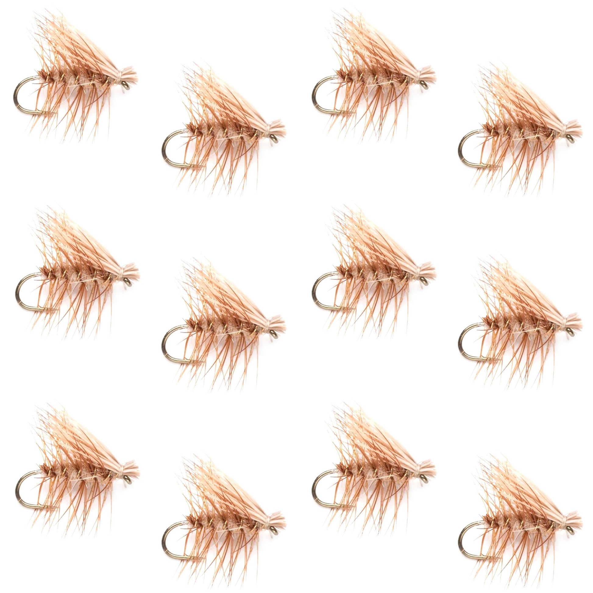 Premium Barbless Tan Elk Hair Caddis Dry Flies - 1 Dozen Size 18 - Korvel