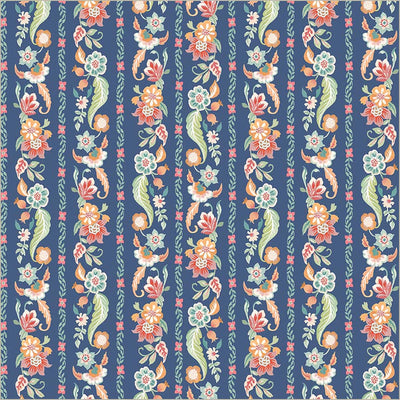 Tela de algodón suave azul Tapestry Gilded Garland - 43”/44” por yarda