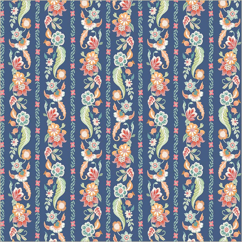 Tela de algodón suave azul Tapestry Gilded Garland - 43”/44” por yarda