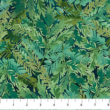 Tela de Algodón Lujosa con Helechos Teal - 44"/45" por Yarda