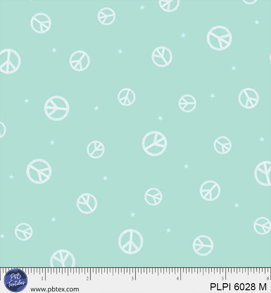 Tissu en coton symbole de paix teal pour projets créatifs