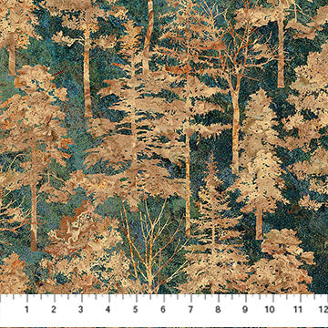 Tela de algodón Stonehenge Rooted con árboles en teal - 44"/45" por yarda