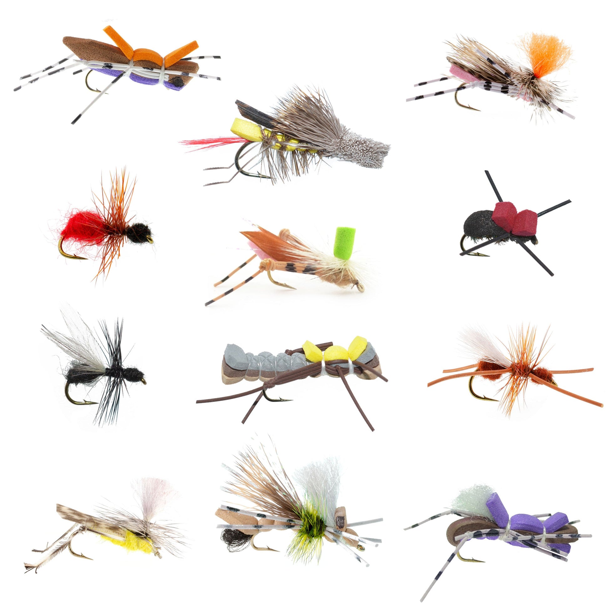 Essential Trout Fly Collection - Premium Terrestrial Flies with Box - 12 Must-Have Hoppers, Ants, and Beetles - Korvel