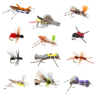 Ultimate Terrestrial Fly Collection - 12 Essential Patterns for Trout Fishing - Includes Foam Hoppers, Ants, Beetles, and Cicadas with Fly B - Korvel
