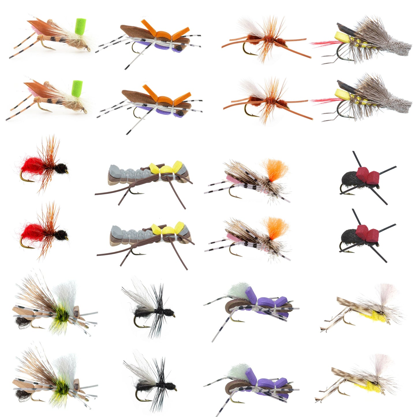 Essential Terrestrial Fly Collection - 24 Premium Hoppers, Ants & Beetles with Fly Box - Korvel