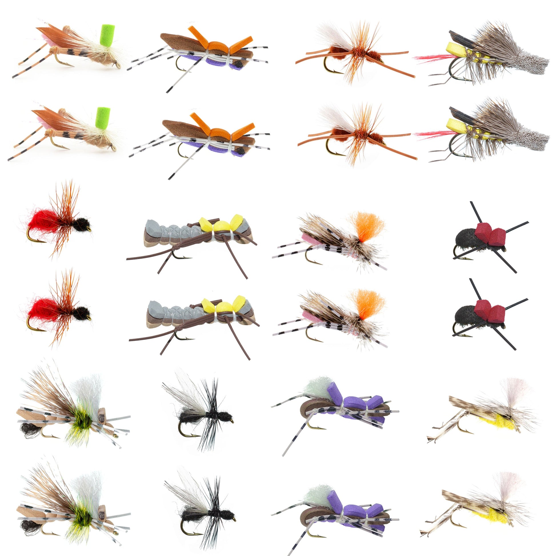 Essential Terrestrial Fly Collection - 24 Premium Hoppers, Ants & Beetles with Fly Box - Korvel