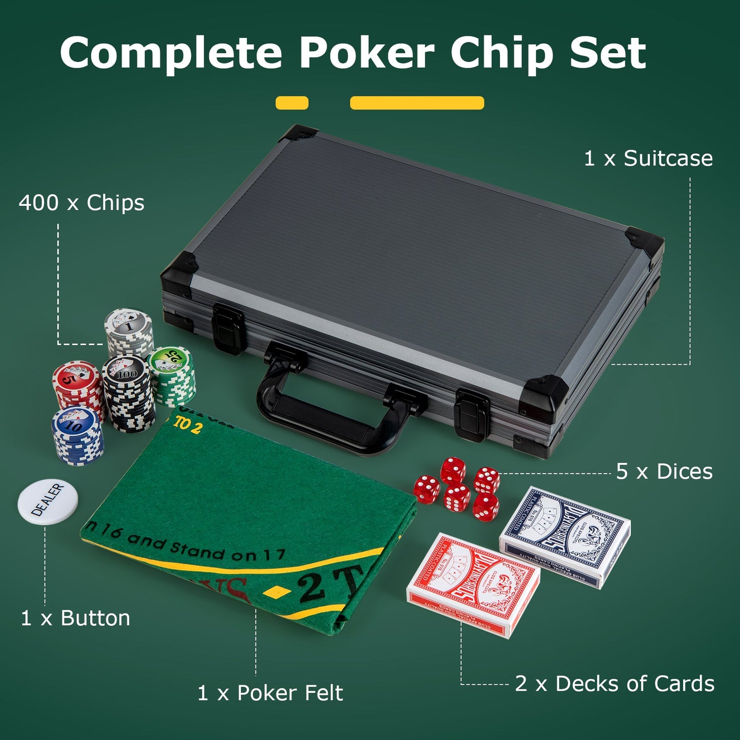 Gbruno 400-Piece Texas Holdem Poker Chip Set