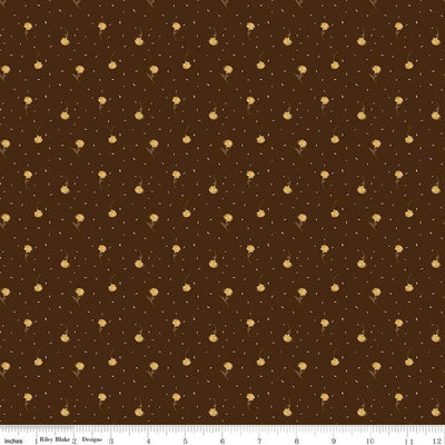 The Awe of Autumn Flower Toss Brown Fabric - 43"/44" Per Yard