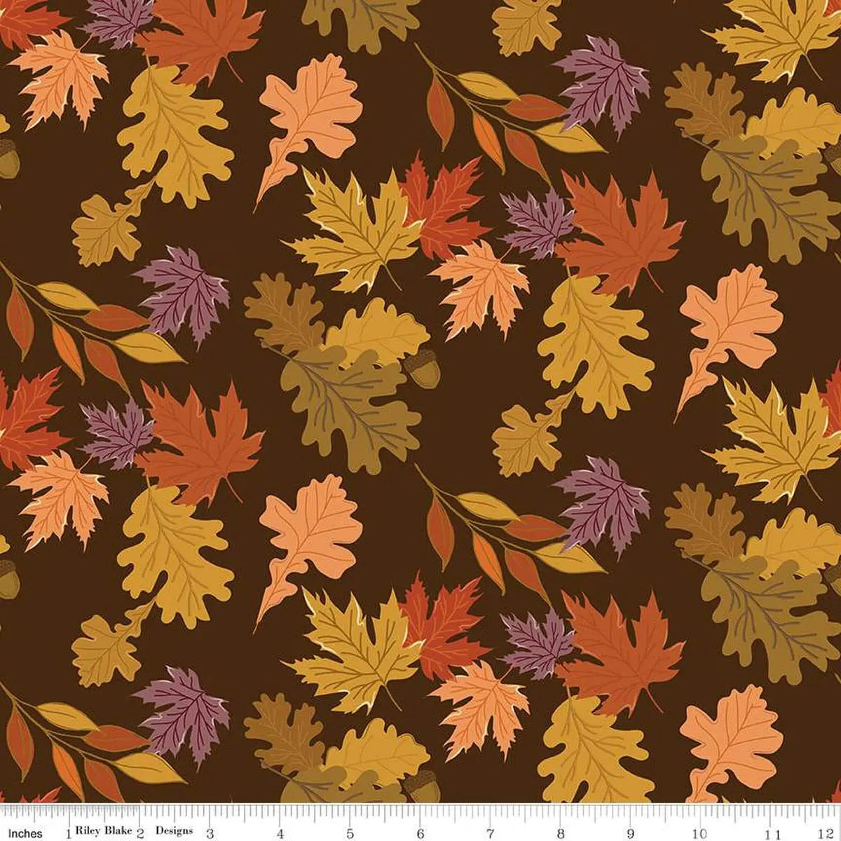 The Awe of Autumn Leaves Brown Cotton Wideback Fabric