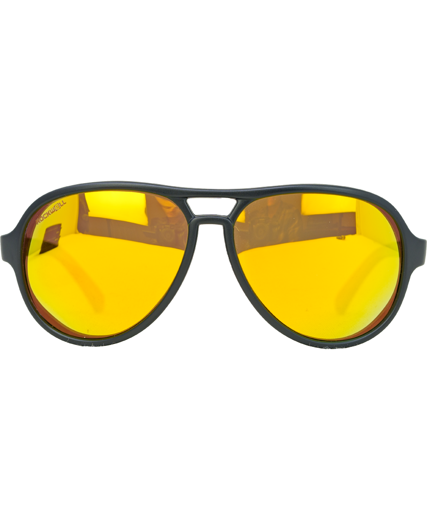 Casino Sunglasses - Black Frame with Yellow Mirror Polarized Lenses - Korvel