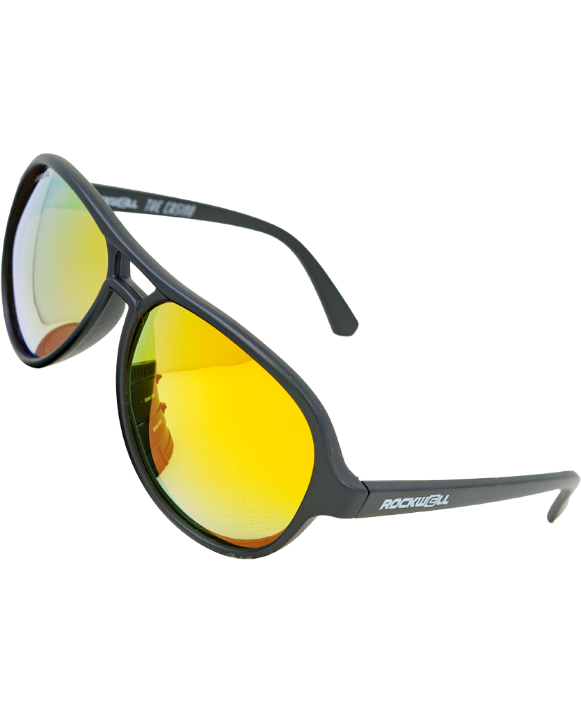 Casino Sunglasses - Black Frame with Yellow Mirror Polarized Lenses - Korvel