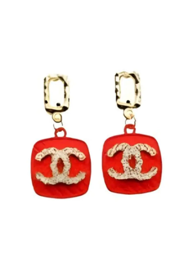 Pendientes Elegantes Diseño CC en Rojo y Azul