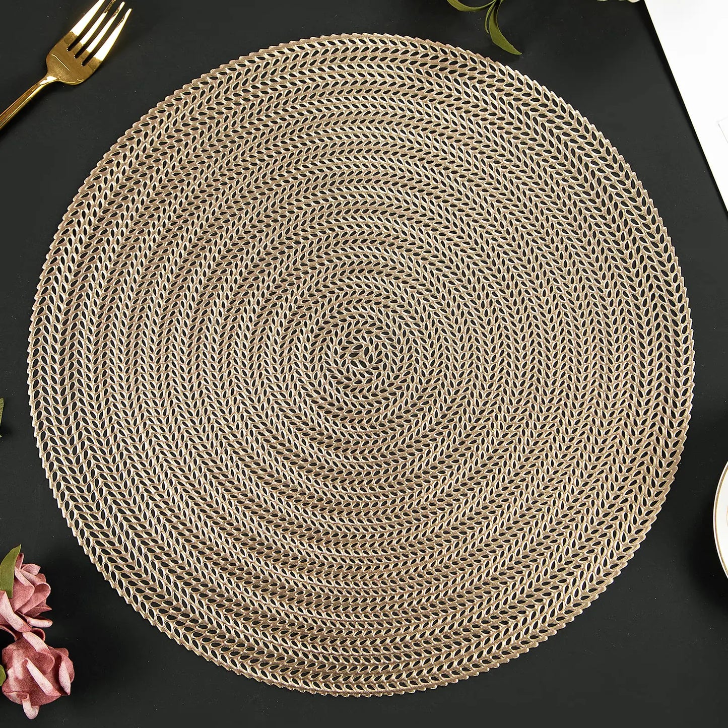 Mabbcoo Round Gold Placemats Set of 4 - 15 Inch Vinyl Dining Mats
