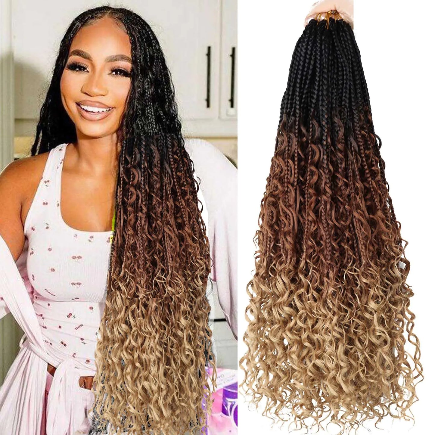 Goddess Box Braids Crochet Hair - 24 Inch, 8 Packs, Boho Style
