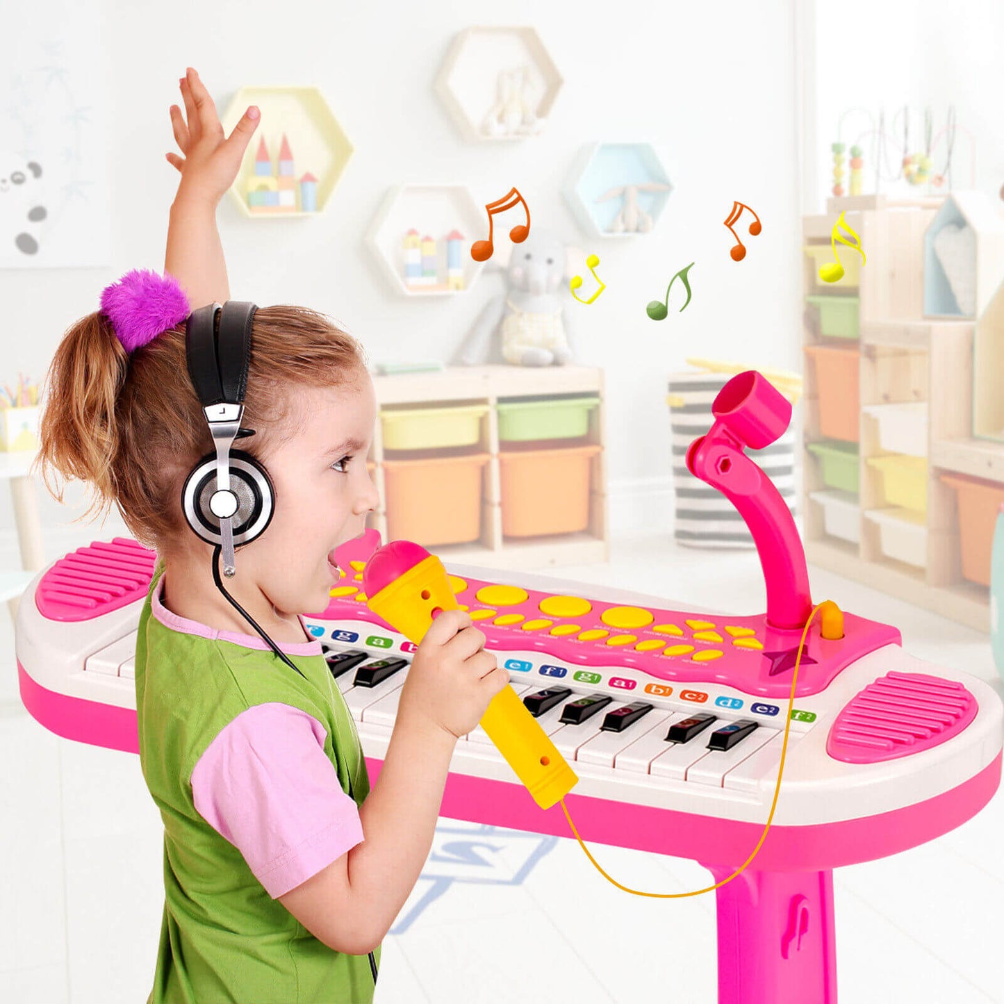 Teclado de Piano para Niños de 31 Teclas con Micrófono - Rosa