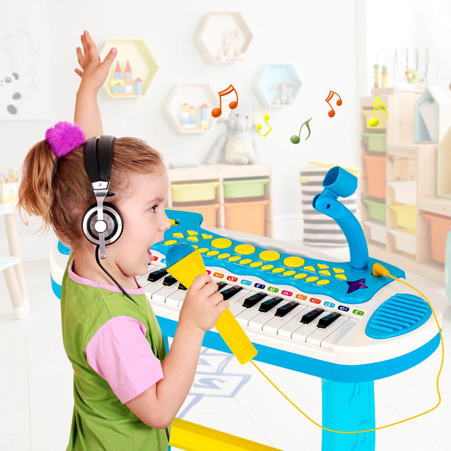 Teclado de Piano Infantil de 31 Teclas con Micrófono - Azul