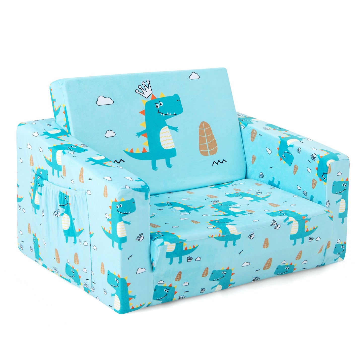Sofá Recliner para Niños que se Convierte en Cama - Diseño de Dinosaurio Azul