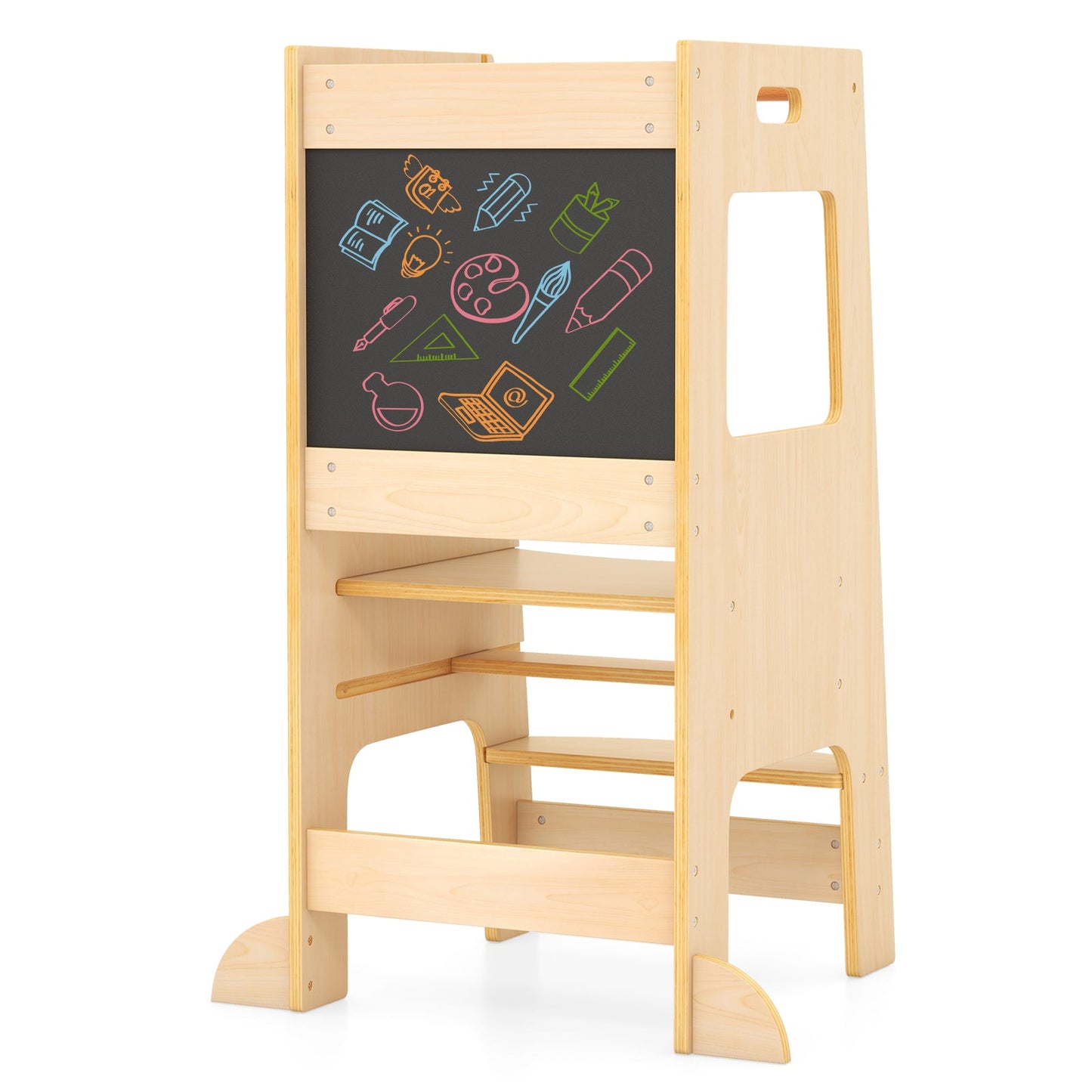Toddler Kitchen Step Stool with Activity Chalkboard - Natural