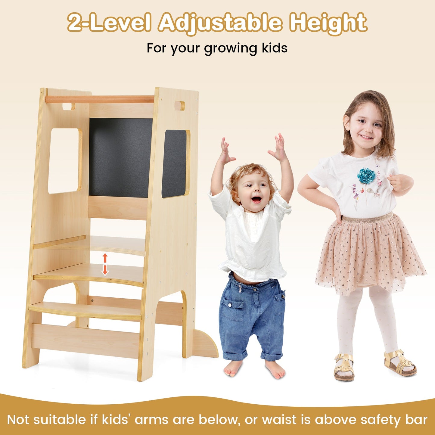 Toddler Kitchen Step Stool with Activity Chalkboard - Natural