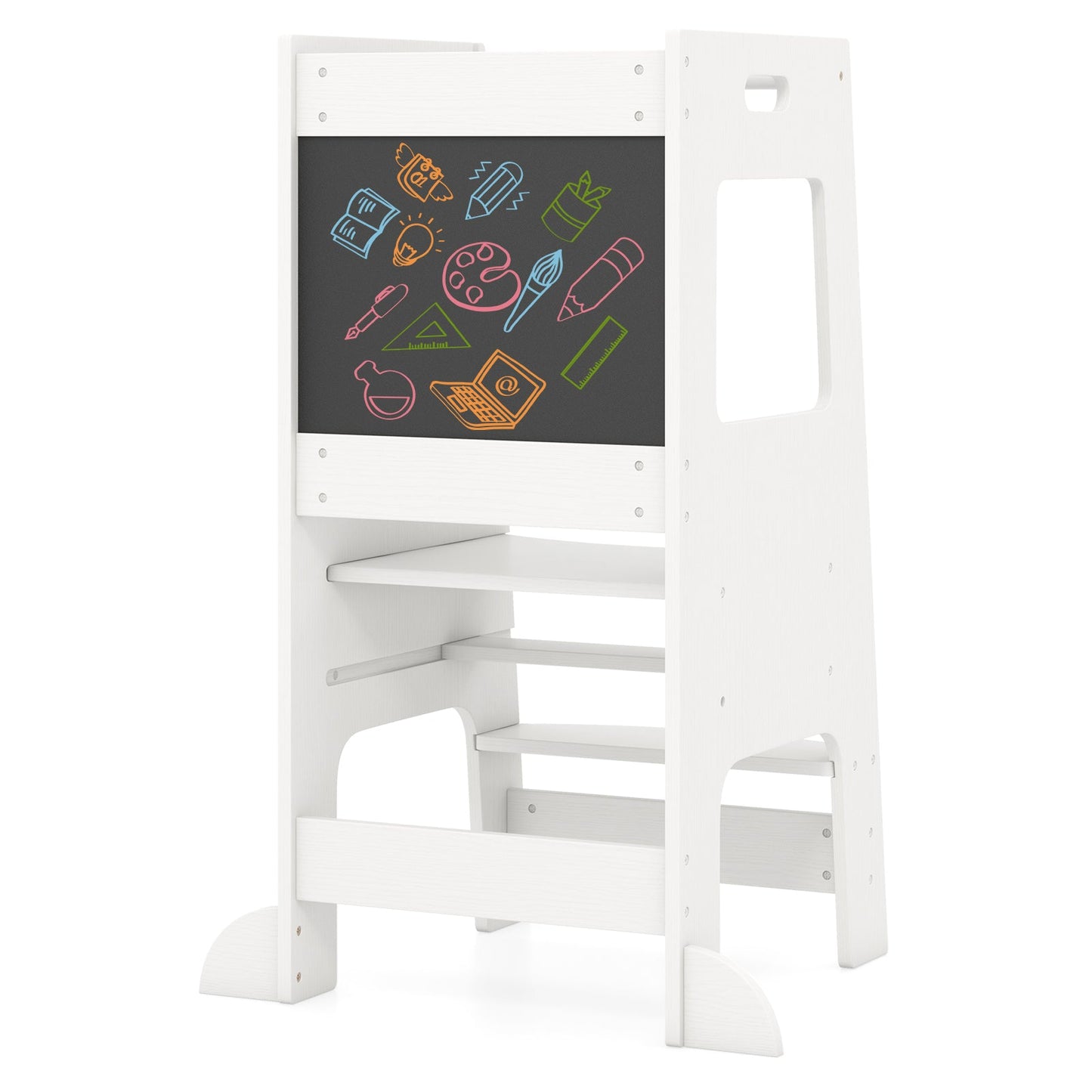 Adjustable Toddler Kitchen Step Stool with Chalkboard - White