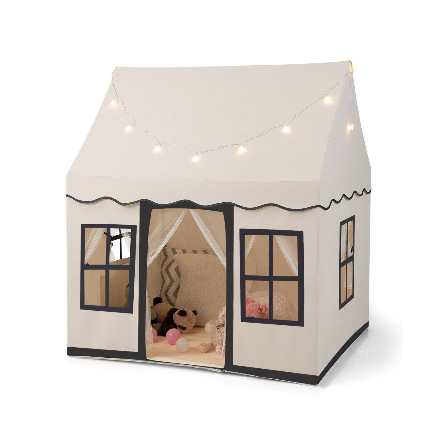 Casa de Juego Grande para Niños con Luces de Estrella - Beige