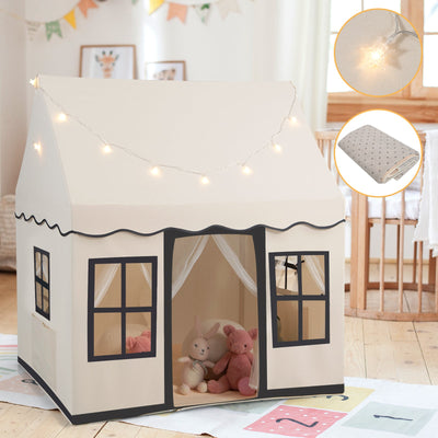 Toddler Large Playhouse with Star String Lights - Beige