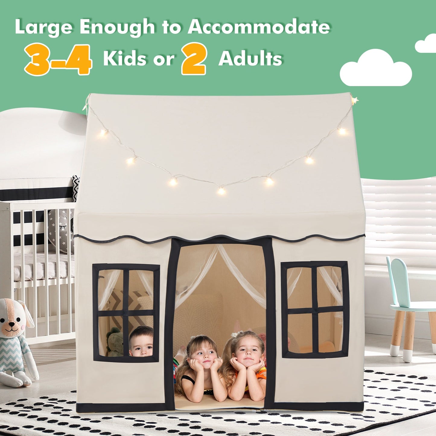 Casa de Juego Grande para Niños con Luces de Estrella - Beige