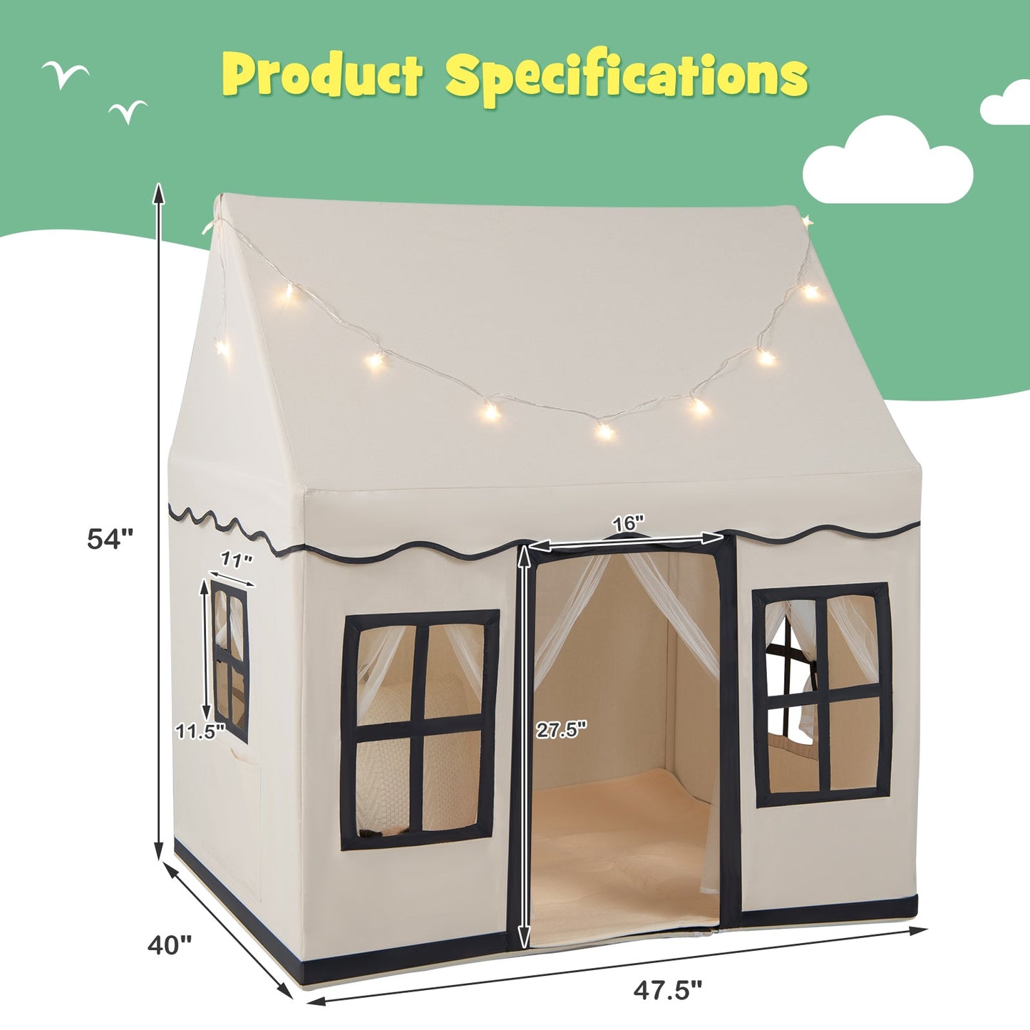 Casa de Juego Grande para Niños con Luces de Estrella - Beige