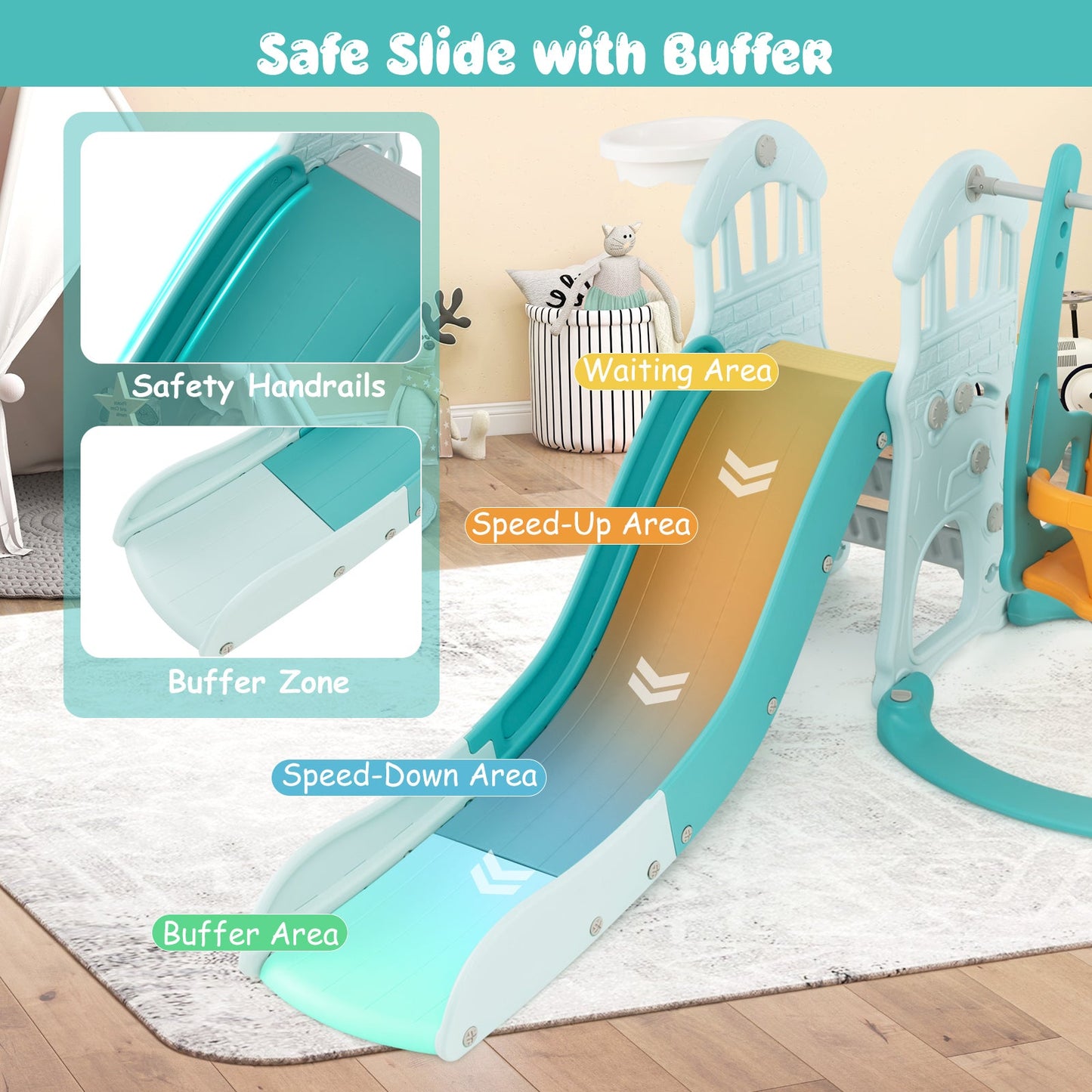 Toboggan et balançoire pour tout-petits avec caractéristiques ajustables