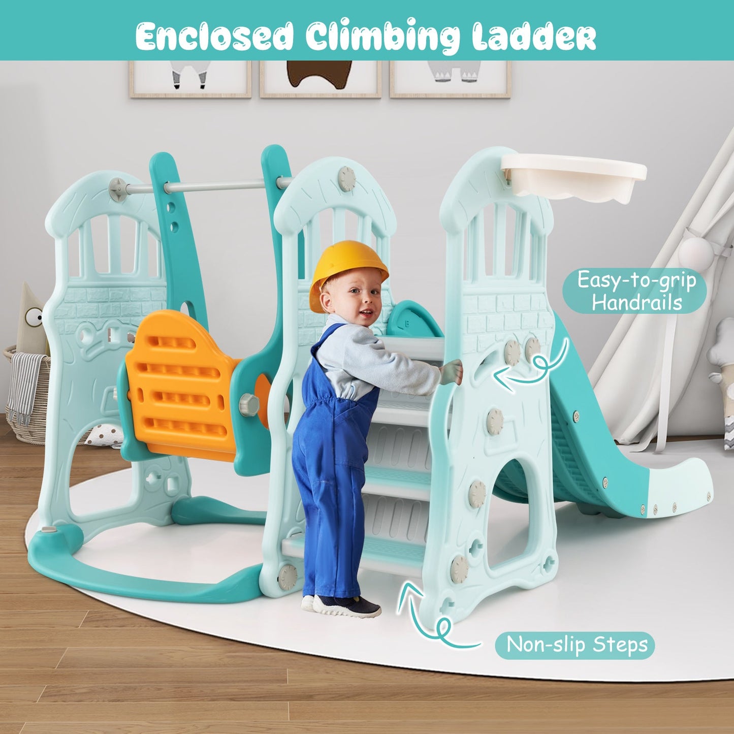 Toboggan et balançoire pour tout-petits avec caractéristiques ajustables