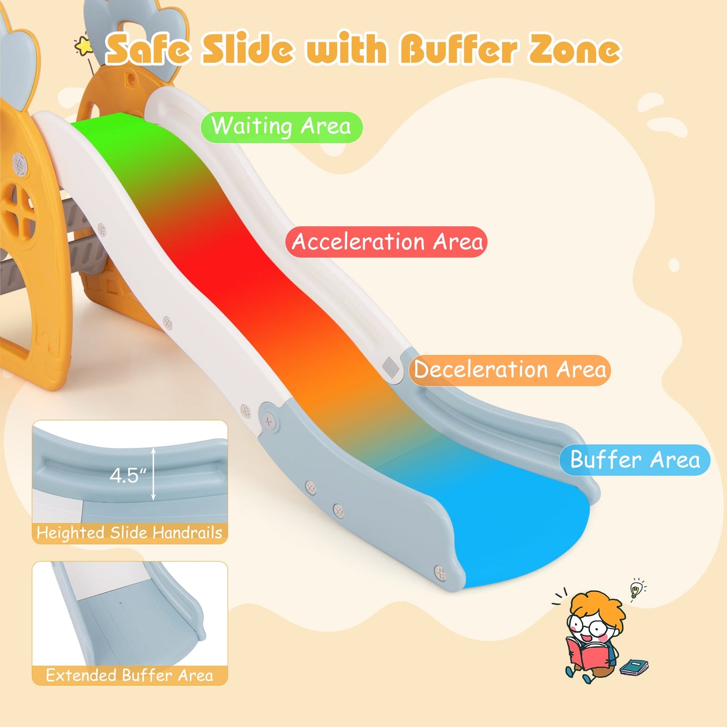 Foldable Slide with Basketball Hoop for Kids 3+