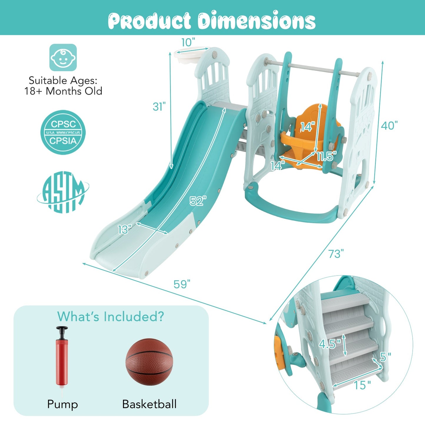 Toboggan et balançoire pour tout-petits avec caractéristiques ajustables