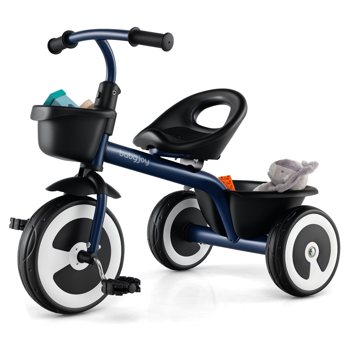 Toddler Tricycle with Adjustable Seat and Storage Baskets - Navy