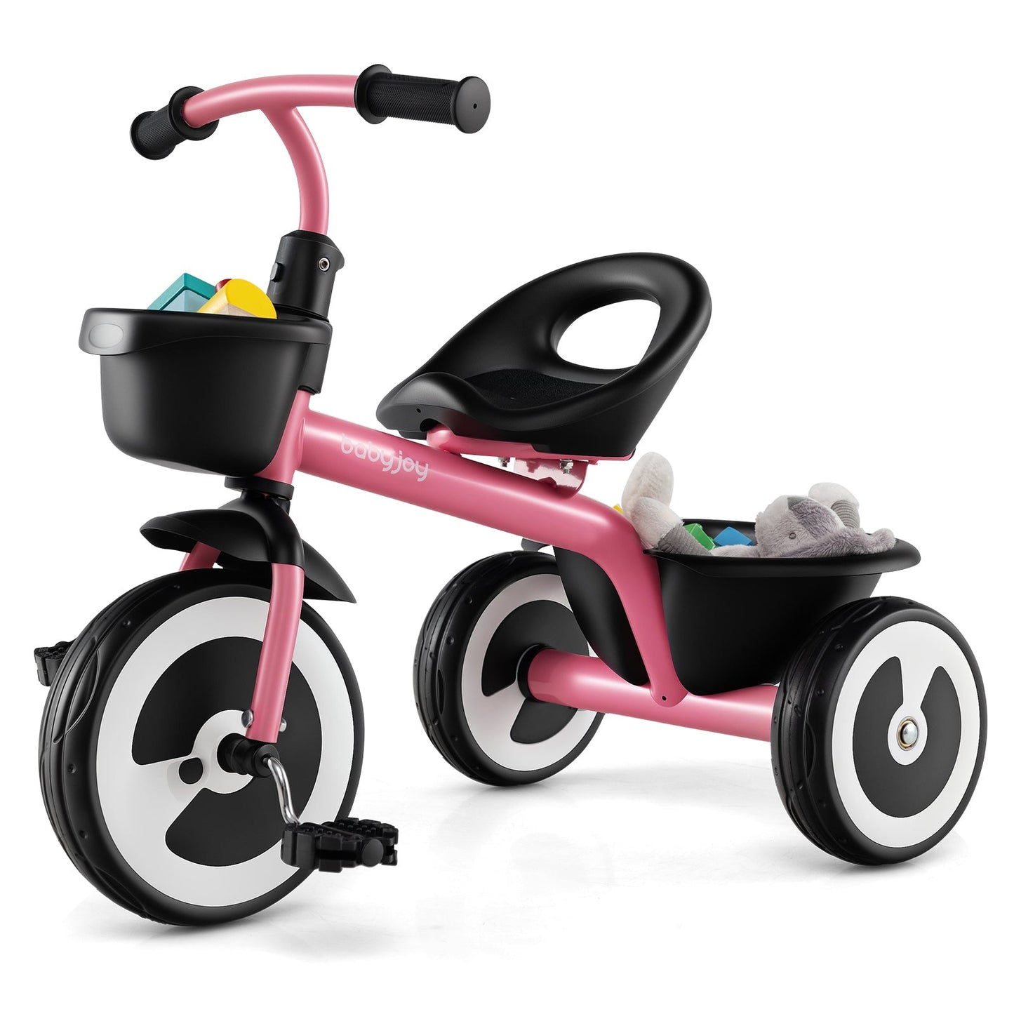 Adjustable Toddler Tricycle with Storage Baskets - Pink