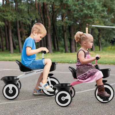Adjustable Toddler Tricycle with Storage Baskets - White