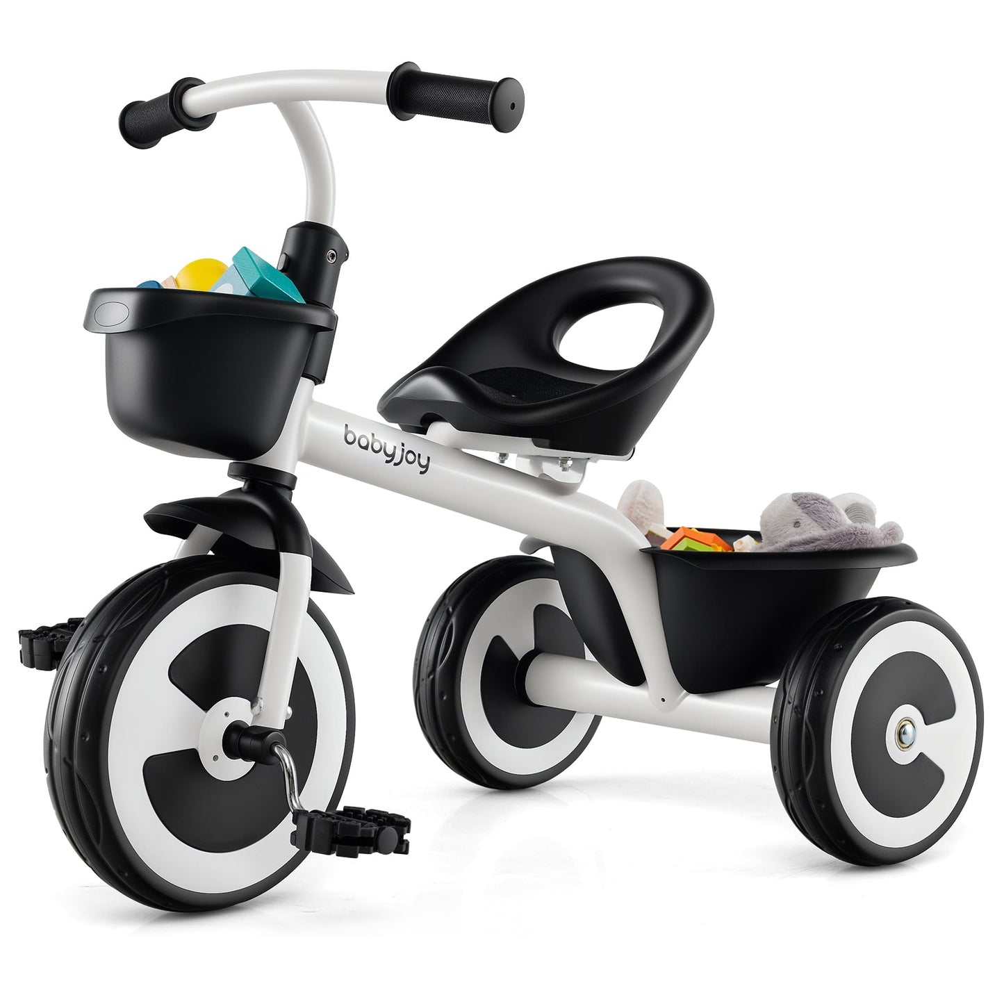 Adjustable Toddler Tricycle with Storage Baskets - White