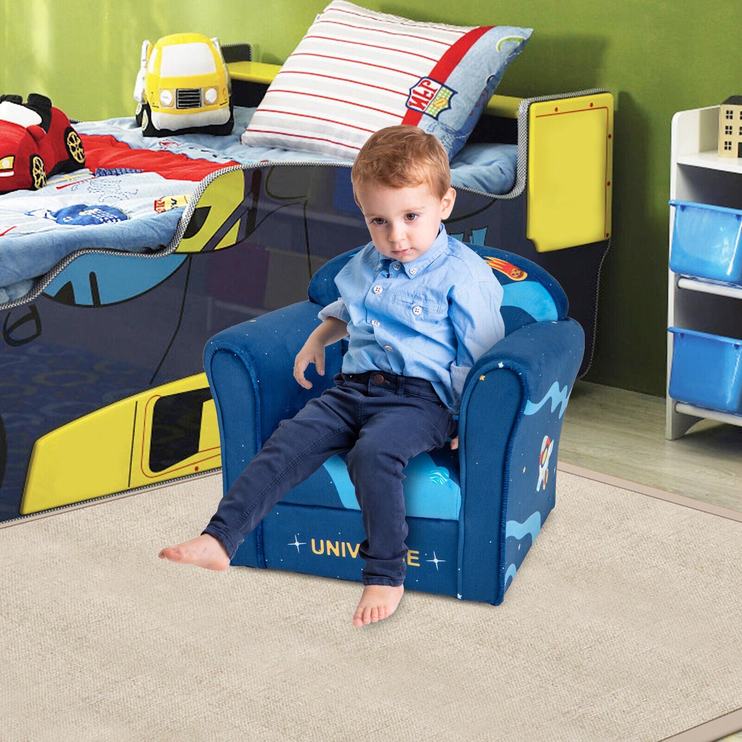 Toddler Upholstered Armchair with Solid Wooden Frame - Multicolor