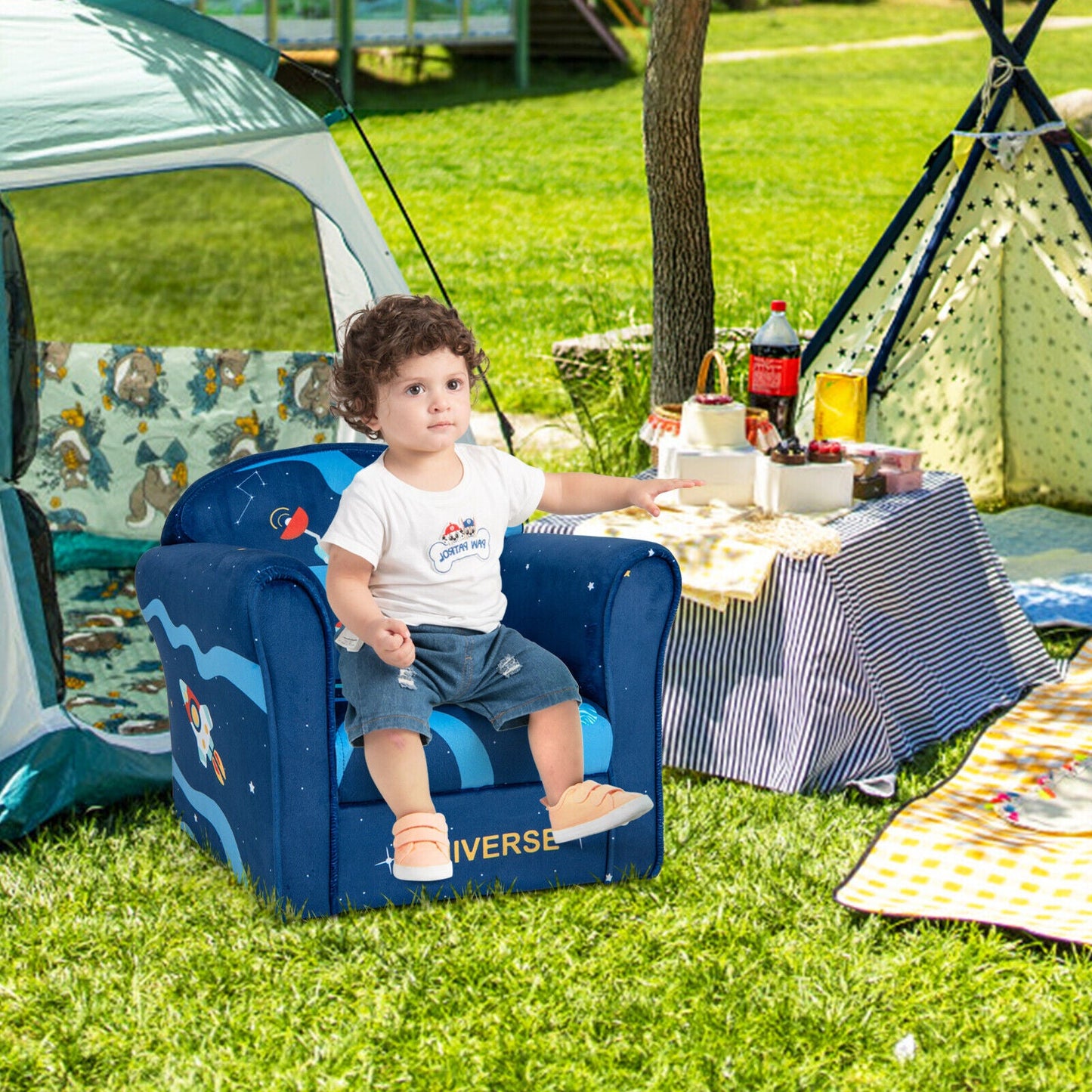 Toddler Upholstered Armchair with Solid Wooden Frame - Multicolor