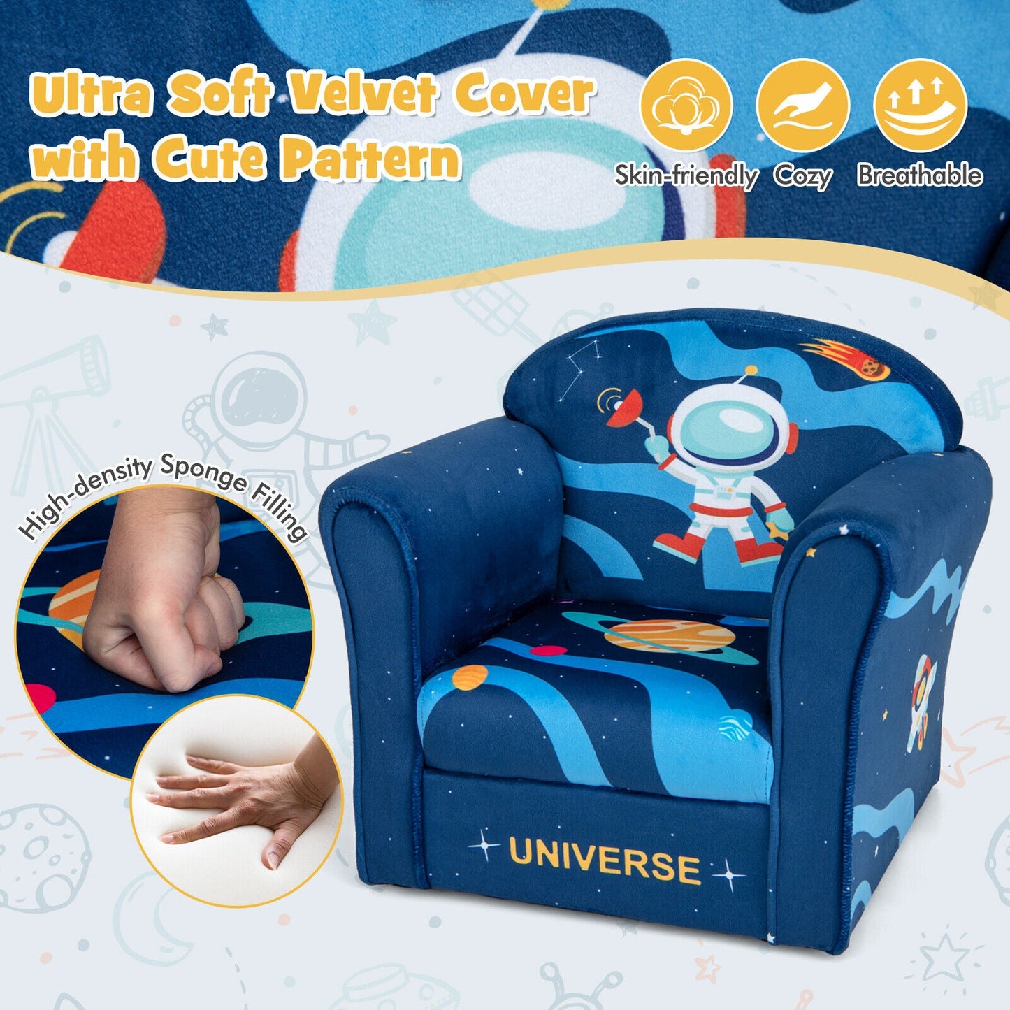 Toddler Upholstered Armchair with Solid Wooden Frame - Multicolor