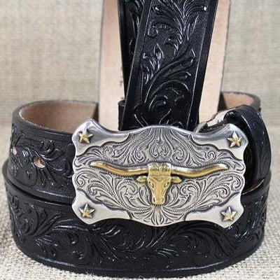 Tony Lama Kids Black Longhorn Belt with Buckle - Korvel