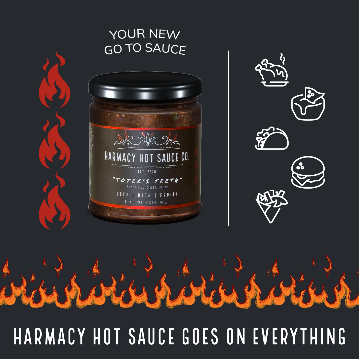 Sauce Piquante Totec's Teeth - Piment et Prune Extra Fort (9oz)