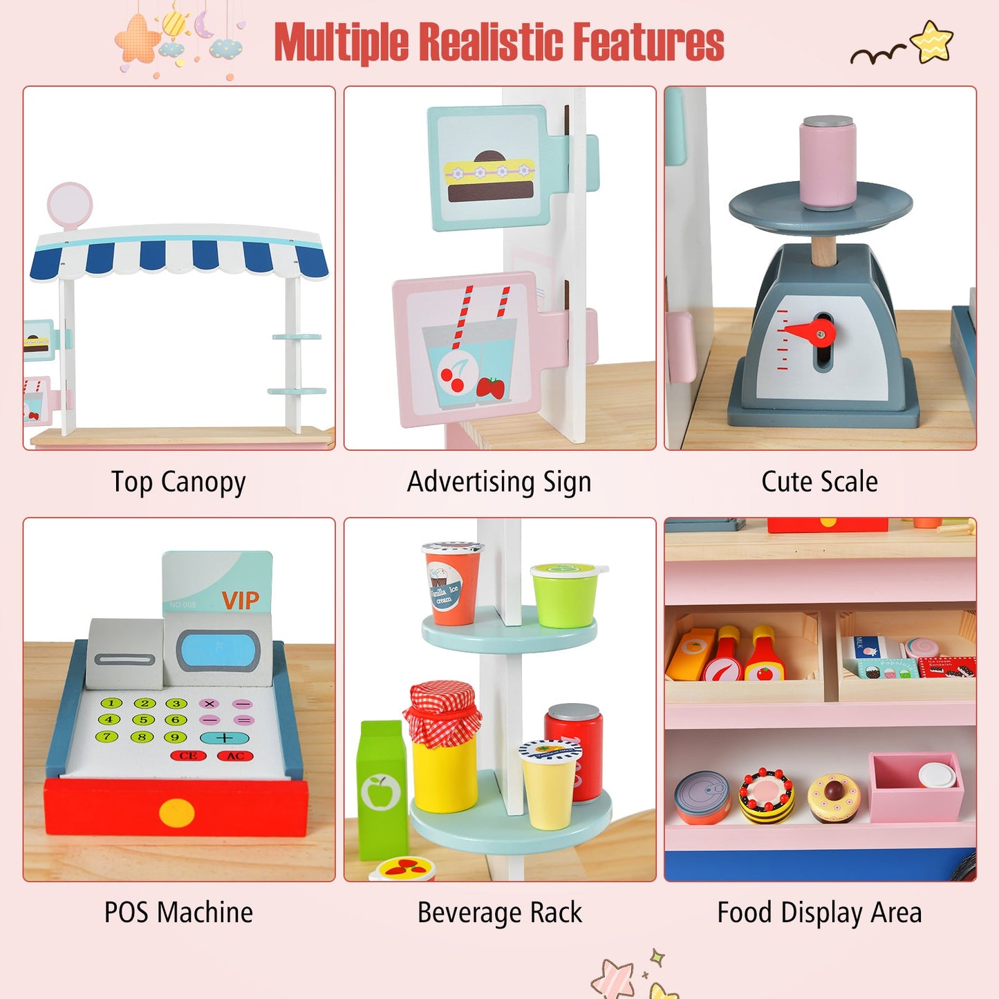 Toy Cart Play Set with POS Machine and Scale