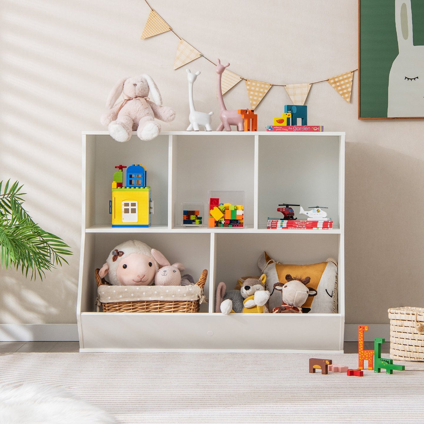 5-Cube Wooden Kids Toy Storage Organizer - White
