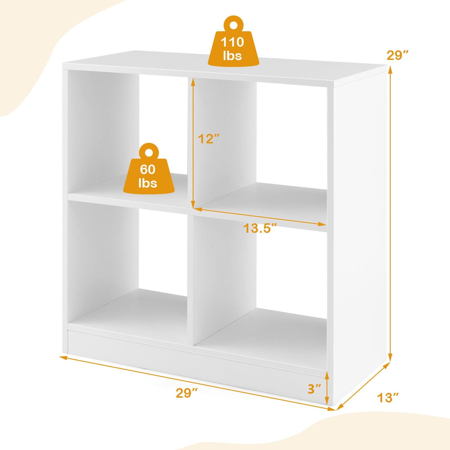 4-Cube Kids Bookcase with Open Shelves - White