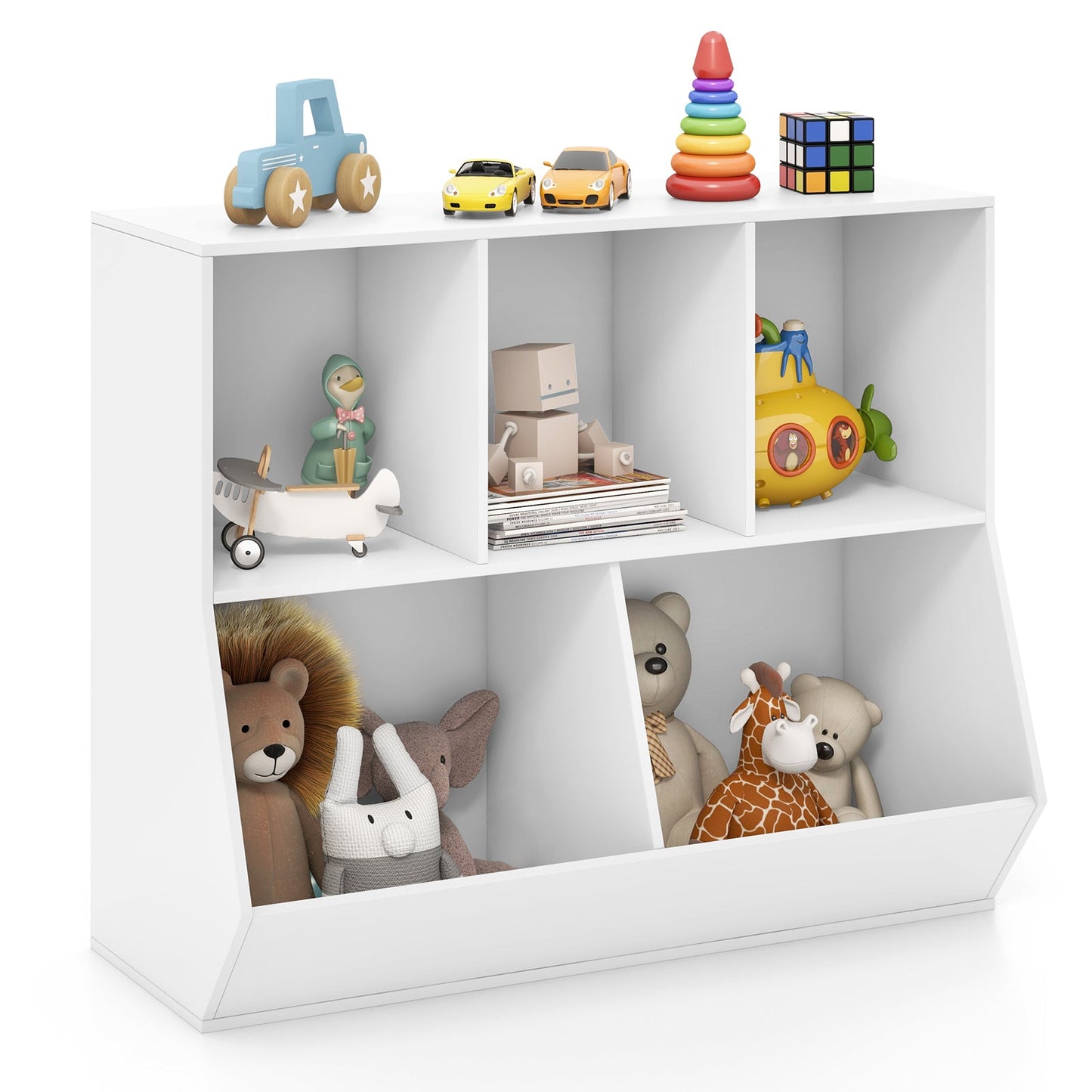 5-Cube Wooden Kids Toy Storage Organizer - White