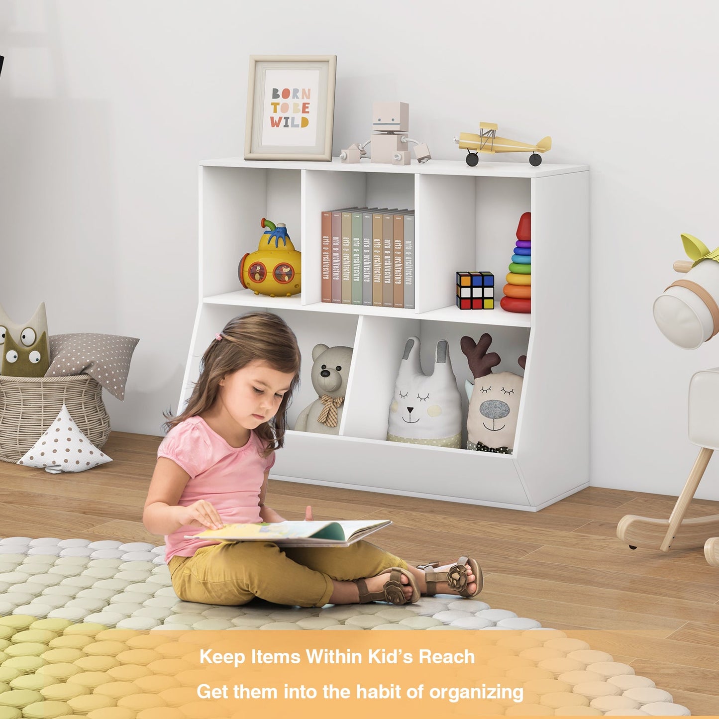 5-Cube Wooden Kids Toy Storage Organizer - White