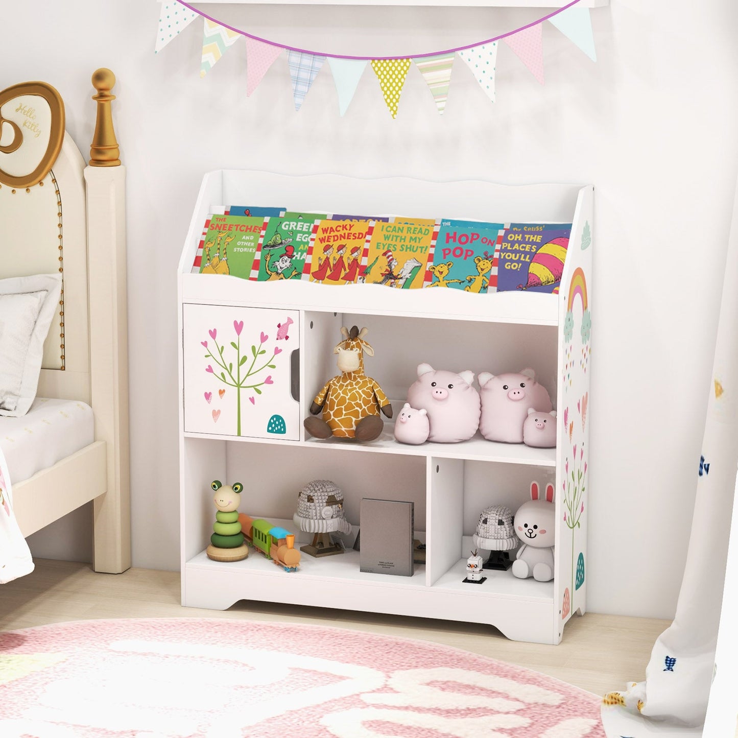Kids Toy Storage Organizer with Bookshelf - White